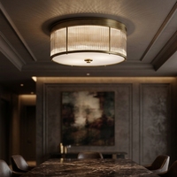 Plafonnier américain confortable pour chambre et bureau, luminaires modernes ronds en laiton et verre à montage encastré