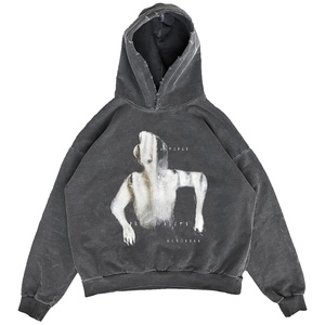 Felpe con Cappuccio Grigie da <span class=keywords><strong>Uomo</strong></span> 100% Cotone Personalizzate all'Ingrosso, Effetto Invecchiato, Stampa Serigrafica <span class=keywords><strong>e</strong></span> Sublimazione <span class=keywords><strong>Nera</strong></span> Senza Cordoncino - Product Image 2