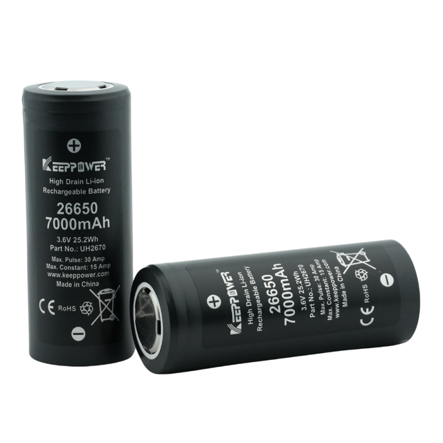 Keeppower UH2670 26650 7000mAh 15A High-Discharge Li-ion Battery - Rechargeable 3.7V for Flashlights, Solar Systems, Power Tools