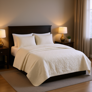 ชุดผ้าห่มลายดอกไม้เรขาคณิตทันสมัย ขนาดคิงไซส์/แคลคิงไซส์ สีครีม ผ้าฝ้ายสองด้าน ชุดเครื่องนอน 4 ชิ้น สำหรับทุกฤดู - Product Image 2