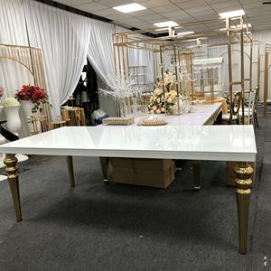Luxury Long Rectangle Gold Stainless Steel And White Glass Hotel Wedding Dining <b>Table</b> Event - Product Image 5