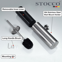 STOCCO Support mural pour brosse de toilette en acier inoxydable 304 avec doublure intérieure ronde brossée pour salle de bain et hôtel