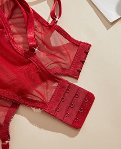 Ensemble de lingerie sexy en dentelle rouge brodée 3D, soutien-gorge et <span class=keywords><strong>culotte</strong></span> en polyester/<span class=keywords><strong>nylon</strong></span> fin, vente en gros, collection 2026 à succès pour femmes - Product Image 5