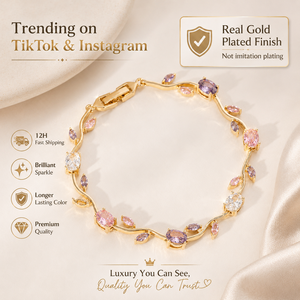 Bracelet en or véritable plaqué or avec feuille de tulipe et zircon, bijoux de luxe tendance pour femmes - Product Image 1