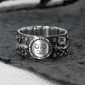Anello vintage in rame con motivo sole e luna, design retrò unico, gioiello da dito impilabile per tutti i giorni, regalo perfetto - Product Image 2