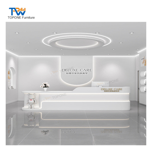 Mostrador de recepción de hotel en forma de L blanco, Mostrador de piedra artificial, mostrador de servicio de hotel, mostrador de recepción de hotel LED hecho a medida - Product Image 2