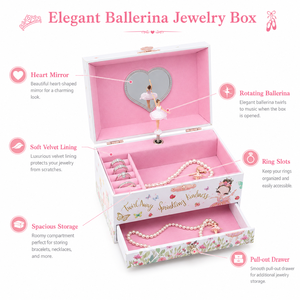 Elegante Joyero Musical para Niñas con Cajón, Figura Giratoria de Bailarina/Unicornio, Organizador de Joyas con Forro Suave para Niños - Product Image 2