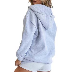 เสื้อฮู้ดดี้ผู้หญิงขายส่ง รับทำโลโก้ ซิปคุณภาพสูง สไตล์ลำลอง ผ้าฝ้าย 100% แขนยาว - Product Image 3