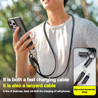 Câble de charge USB-C vers USB-C de 1,2 m 60 W avec lanière pour iOS, charge rapide 3A, boîtier métallique, sangle en nylon pour appareil photo et écouteurs