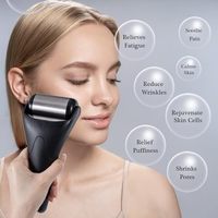 Beomeen-Rouleau à glace noir en acier inoxydable pour visage et yeux, outil de massage auto-soin, soulagement de la migraine et des poches, cadeau pour hommes et femmes