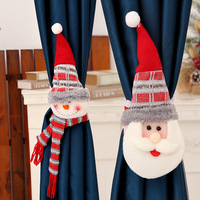 Attaches de rideau de Noël en peluche, bonhomme de neige, Père Noël, pompon tricoté, poupée, pour décoration intérieure de Noël, cadeau