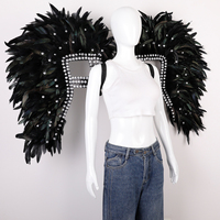 Ailes en Plumes Naturelles Noires de Luxe avec Décoration en Strass pour Spectacle de Carnaval du Mardi Gras, Halloween, Cosplay, Festival