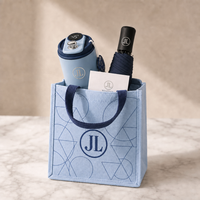 Ensemble cadeau d'entreprise personnalisé avec logo, fournitures de bureau, sac fourre-tout en toile recyclable, bouteille d'eau isotherme imprimée en offset, parapluie