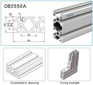 Китай OEM OB2550A 25x50 мм легкий Т-образный алюминиевый экструзионный профиль с ЧПУ для 1515 рамы 1640 2020 2525 2550 #8019 - Product Image 5
