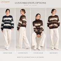 Pull en maille côtelée surdimensionné à rayures marron pour femme, col rond, manches longues, décontracté, tricoté, personnalisable OEM, vente en gros