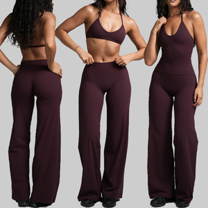 Completo Sportivo da <span class=keywords><strong>Donna</strong></span> 2 Pezzi: Reggiseno ad Asciugatura Rapida e Pantaloni a Zampa ad Alta Elasticità, Scollo a V Profondo, Leggero, per <span class=keywords><strong>Palestra</strong></span>, Fitness e Yoga - Product Image 1