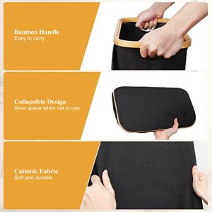 Custom Collapsible Bamboo Laundry Basket Cotton Foldable Dirty <strong>Hamper</strong> with Lid and 3 Removable Bags Handle for <strong>Family</strong> - Product Image 3