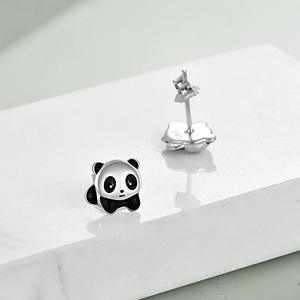 Pendientes de Plata 925 con Diseño de Panda, Baño de Oro Blanco, Lindos, Unisex, para Uso Diario, Joyería Fina - Product Image 5