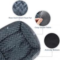 Fabrication sur mesure de tapis pour chien rectangulaires empilables personnalisés en peluche courte brun clair, lit pour petit chien avec oreiller sur 4 côtés