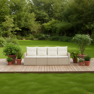 Canapé de jardin modulaire en rotin PE beige trois places, mobilier d'extérieur confortable au design contemporain - Product Image 2