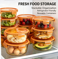Bol en verre rond ambré de 420 ml, compatible micro-ondes, boîte à lunch bento pour employés de bureau, récipient de stockage alimentaire pour réchauffer et conserver les repas