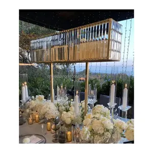 Gold Metal Stand Acrylic Clear Hanging Sheet Table Centerpieces Flower Display Stand Wedding Centerpieces