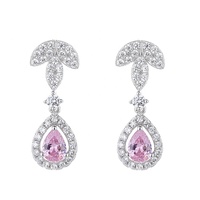 2025 perhiasan halus mewah 925 perak murni es keluar Cluster pir merah muda safir anting menjuntai untuk wanita hadiah ulang tahun