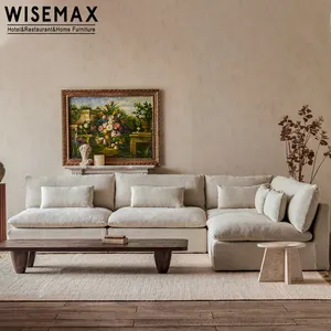 WISEMAX复古深座客厅沙发高品质截面羽毛羽绒双座地板沙发，带奥斯曼酒店