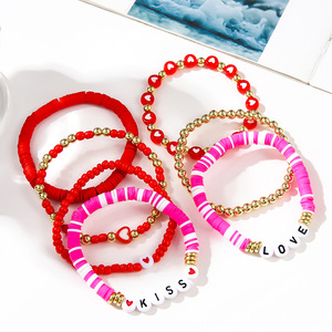 Conjunto de pulseras de arcilla polimérica para el Día de San Valentín, joyería apilable con forma de corazón y beso para mujer, regalo - Product Image 2