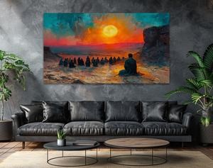 Venta al por mayor dunas de arena modernas puesta de sol sentado en el desierto aventura caminar estilo árabe lienzo impresiones artísticas para proyectos de hotel - Product Image 3