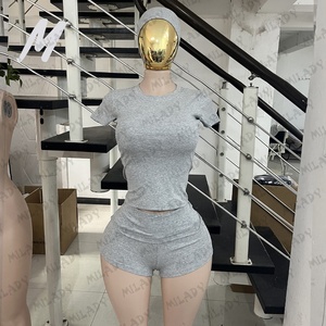 Completi da <span class=keywords><strong>donna</strong></span> 2025: Set lounge personalizzabile con logo, magliette in cotone, abbigliamento estivo, set due pezzi con pantaloncini e fascia per capelli - Product Image 5