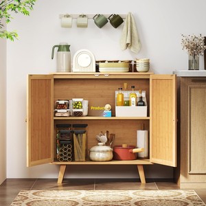Buffet en bambou <span class=keywords><strong>Giantex</strong></span>, armoire de rangement avec portes et étagères, poignées en bois massif pour cuisine, salon, bar à café, entrée - Product Image 3