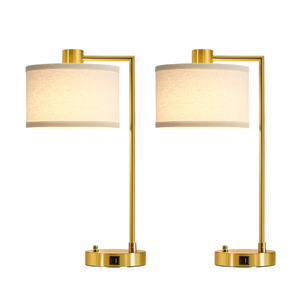 Lampe de table décorative moderne en tissu écologique avec interrupteur à bouton, lumière LED à intensité variable, veilleuse pour chambre à coucher, certifiée ETL - Product Image 1