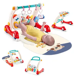 Baby 4 in 1 Push Learning Walker - Play Gym Frame - Soft Tummy Time Mat Sit to Stand Activity Center for All Grow Stages