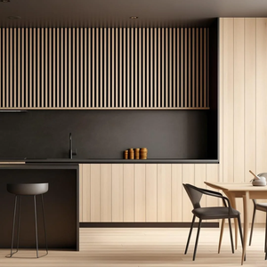 オーク材の壁パネル MDF 3Dスラット壁板 ポリエステル吸音パネル 家庭用 - Product Image 3