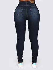 Women's High Waist <b>Stretch</b> Skinny <b>Denim</b> Pants Custom Summer Casual Solid Color Slim Fit Jeans Elastic Pencil Trousers-Wholesale - Product Image 2