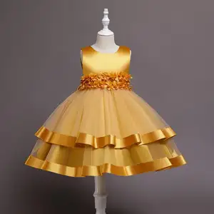 ילדים של יומי זול לנשף מסיבת יום הולדת צהוב הברך אורך שמלה עבור בנות