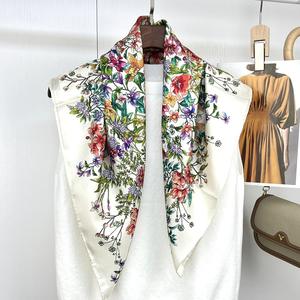 新しいシルク花柄馬プリント小さな髪ショール女性ファンシーフラワーパターン88*88cmシルクスカーフカーチーフレディースオフィスネクタイスカーフ - Product Image 3