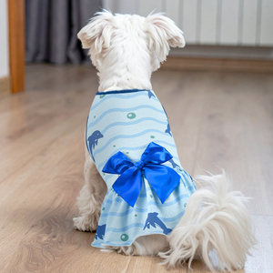 שמלת כלב קיץ בגדי חיות מחמד חולצה נושמת חיית מחמד עם דפוסי דגים מצוירים שמלת חצאית בגדים להתאמה אישית - Product Image 2