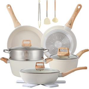 Juego de Ollas y Sartenes de Cerámica de Alta Calidad con Revestimiento de Mármol, Mango de Madera de Baquelita, 12 Piezas, Juego de Utensilios de Cocina de Aluminio Forjado - Product Image 1