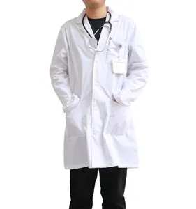 OEM manga longa estilo Mens branco química médico laboratório casaco snap atacado