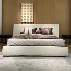 Letto Moderno Italiano Minimalista Eco-Friendly King/Queen Size con Morbido Rivestimento in Tessuto, Struttura Alta in Legno <span class=keywords><strong>e</strong></span> Testiera - Product Image 5