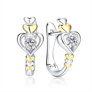 Orecchini a Cerchio Coreani Creativi a Forma di Cuore, Bicolore con Cuori Intrecciati, Gioielli per Donne - Product Image 1