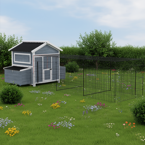 Poulailler en bois gris foncé 11x5x3,5 pieds avec nichoir et enclos pour 2 à 4 poules, mobilier d'extérieur pour animaux de compagnie - Product Image 2