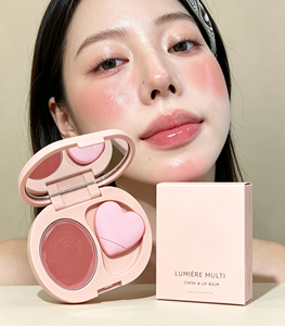 Fard à joues compact bicolore OEM ODM, deux tons pêche et rose, couleurs personnalisées, emballage avec logo, cosmétique pour la vente en gros - Product Image 3