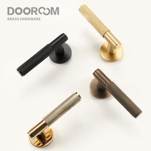DOOROOM Modern Home Privacy Channel <strong>Door</strong> Lock <strong>Handle</strong> Brass Knurled <strong>Design</strong> Wooden <strong>Door</strong> Knobs - Product Image 1