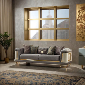Ensemble de canapés de salon PZCN HOME en <span class=keywords><strong>velours</strong></span> capitonné, pieds de canapé en acier inoxydable, ensemble de canapés Chesterfield - Product Image 1