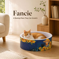 Lit grattoir rond pour chat en gros avec noyau ondulé remplaçable 45 cm, nid imprimé artistique pour chats d'intérieur, lit pour animaux de compagnie OEM
