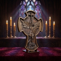 Statue de Saint Michel Archange avec fond en croix, sculpture religieuse en résine pour la décoration murale et la protection de la maison