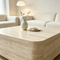 Nordischer Minimalistischer Natürlicher Travertin-Marmor Beistelltische Quadratische Couchtisch-Basen Luxuriöse Moderne Wohnzimmermöbel